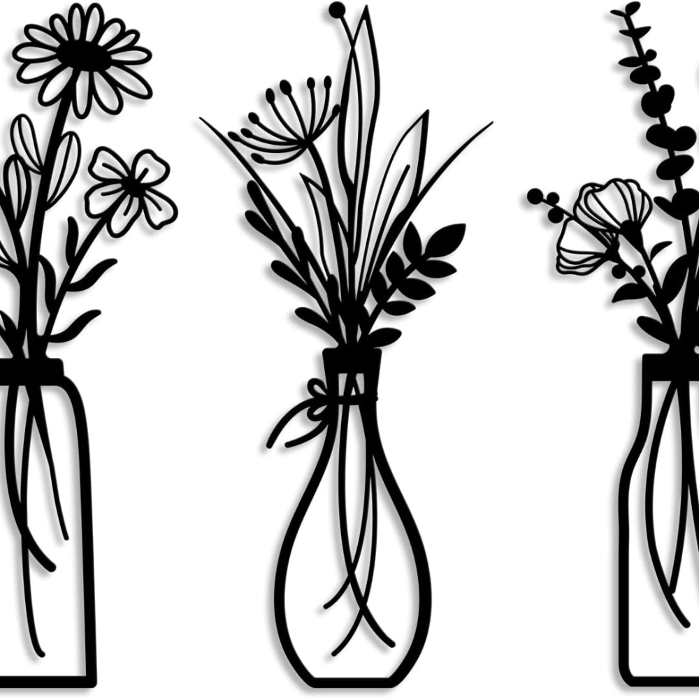 3 Pieces Metal Flowers Wall Arts