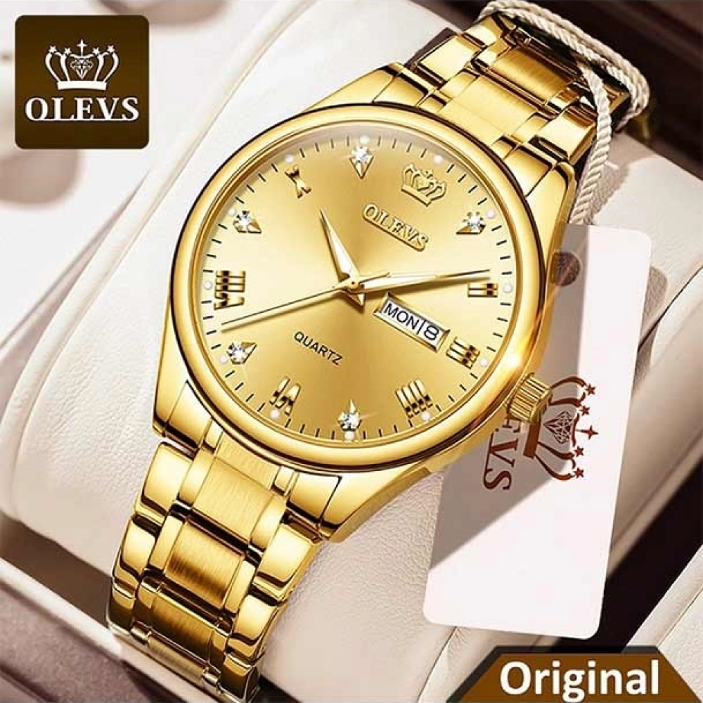 Olevs Calender Quartz Water Resistant Women's Watch 5563 ( Golden dial)