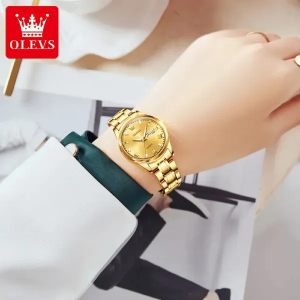 Olevs Calender Quartz Water Resistant Women's Watch 5563 ( Golden dial)