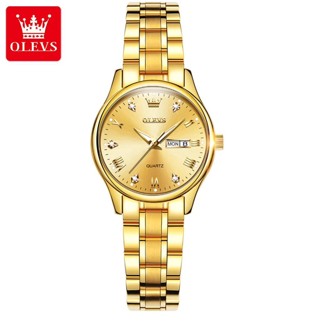 Olevs Calender Quartz Water Resistant Women's Watch 5563 ( Golden dial)